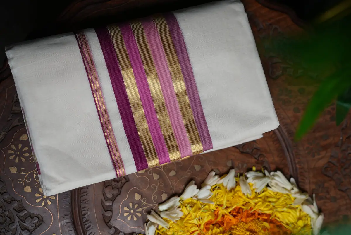 Pure Handloom Balaramapuram Premium Set Mundu – Multi-Colour Kasavu Border