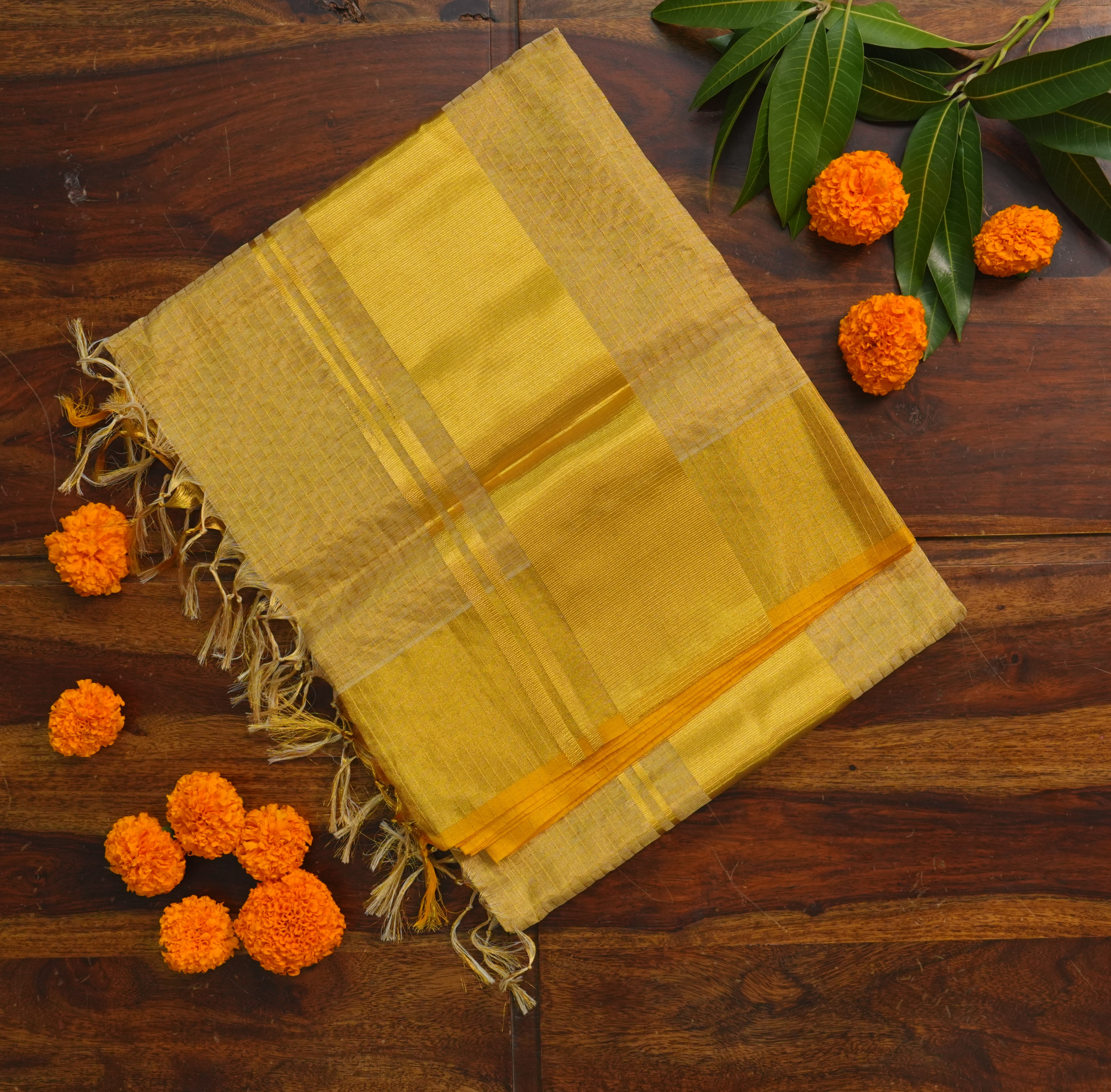 Pure Handloom Premium Tissue Saree with 4-Inch Grand Gold Kasavu – Signature Heritage Collection