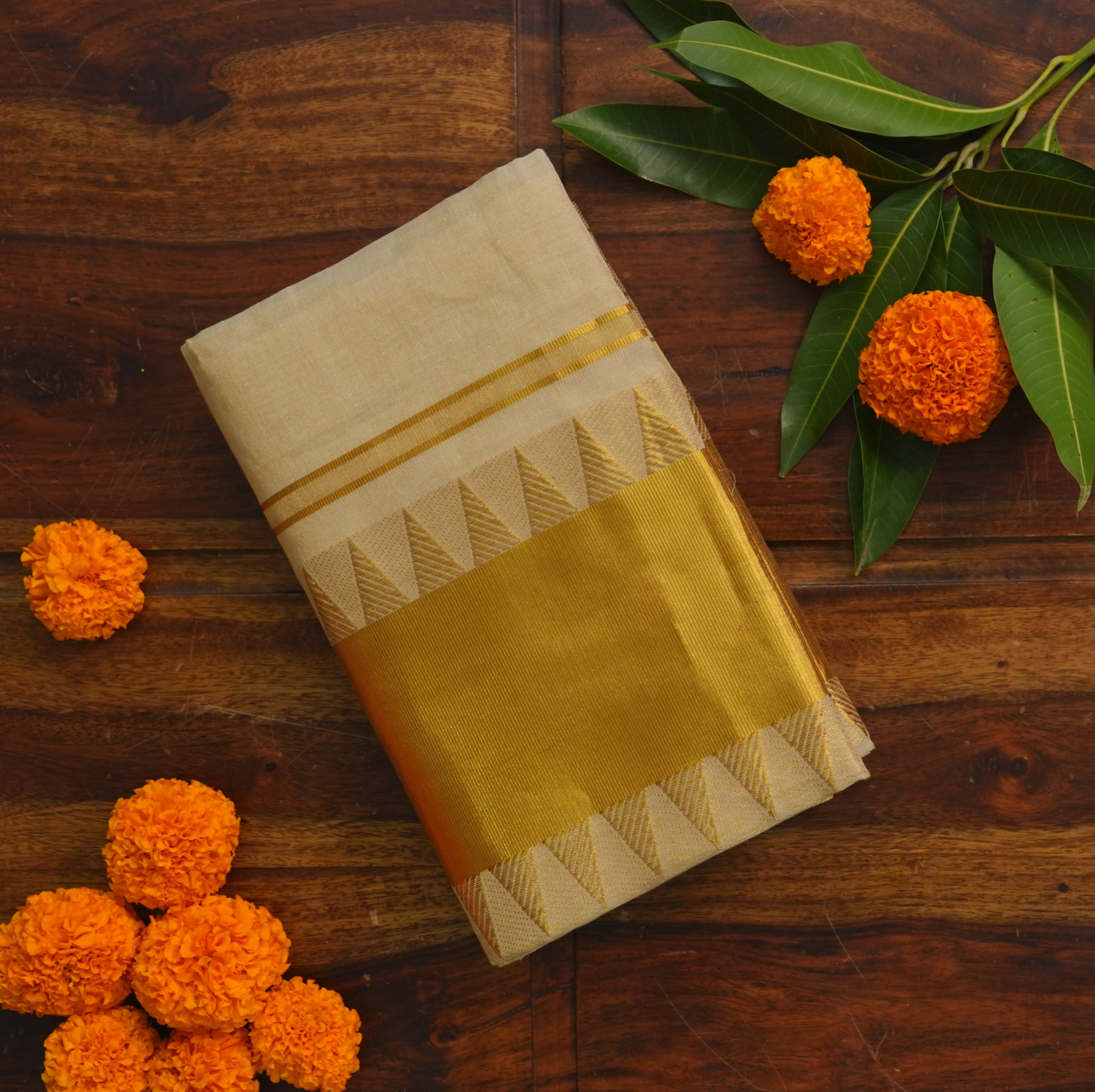 🥭Pure Handloom Mango Motifs Heritage Collection – Grand Kasavu Wedding Set Mundu