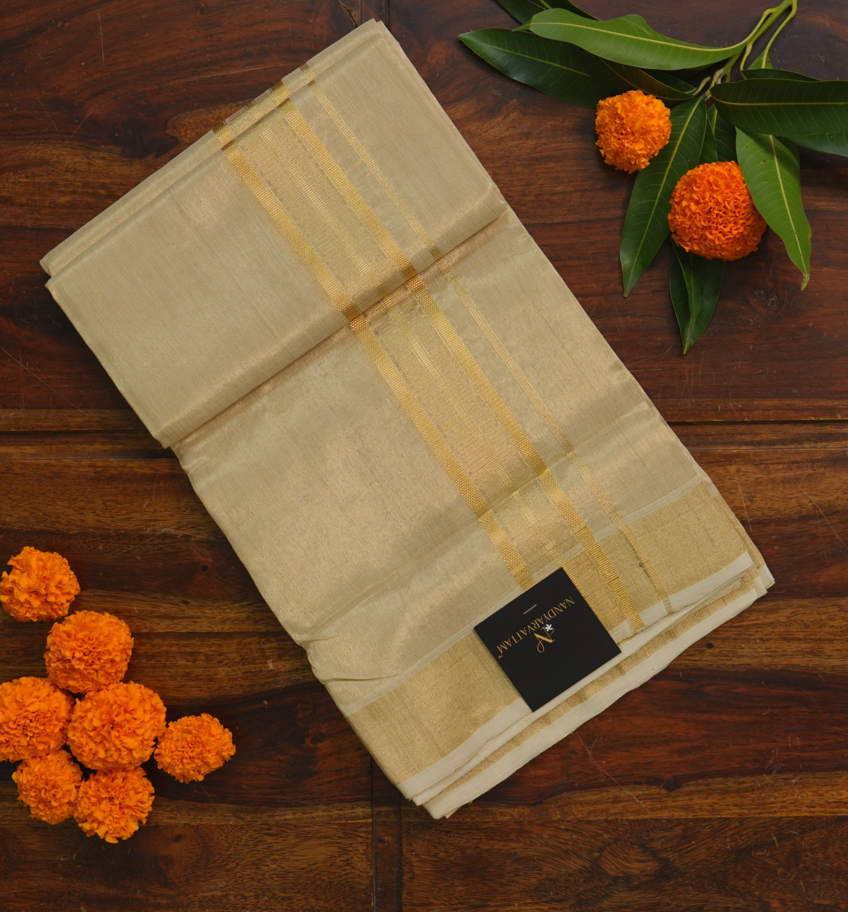 👨🏻‍💼MEN’S COLLECTION | PURE HANDLOOM BALARAMAPURAM PREMIUM TISSUE WEDDING MUNDU – GOLDEN ELEGANCE