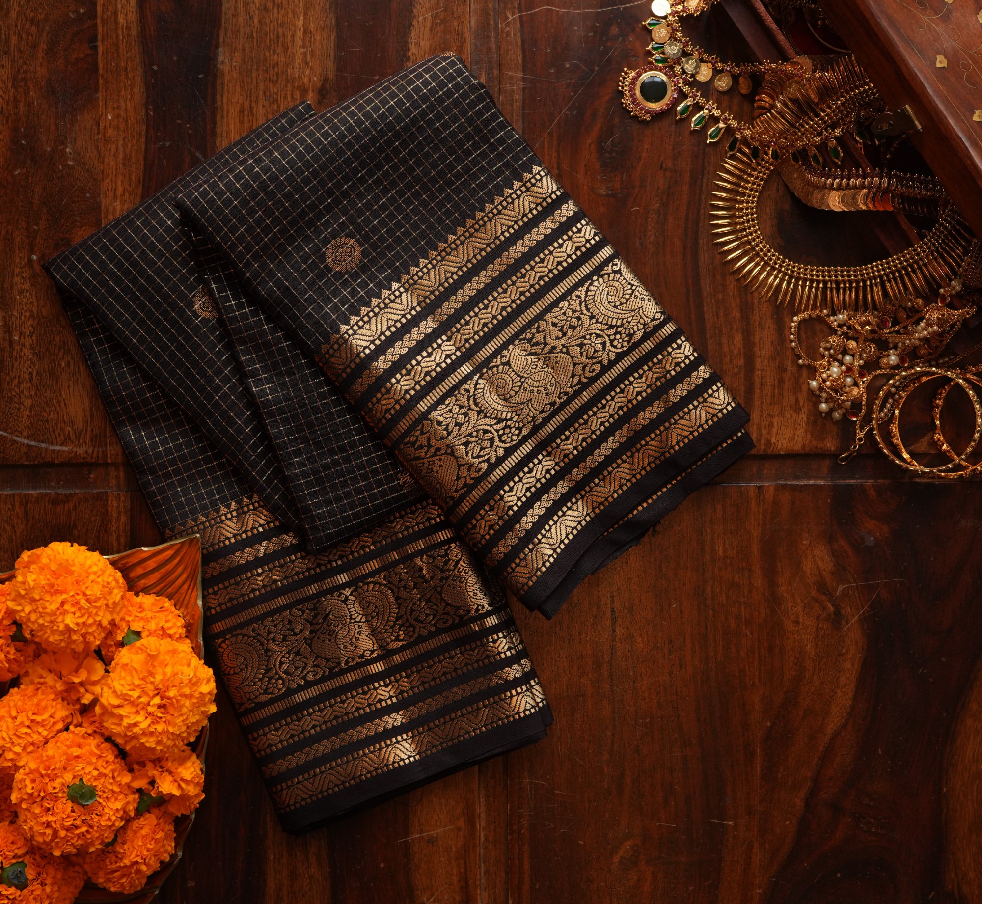 Classic Black with Grand Gold Zari Weaving