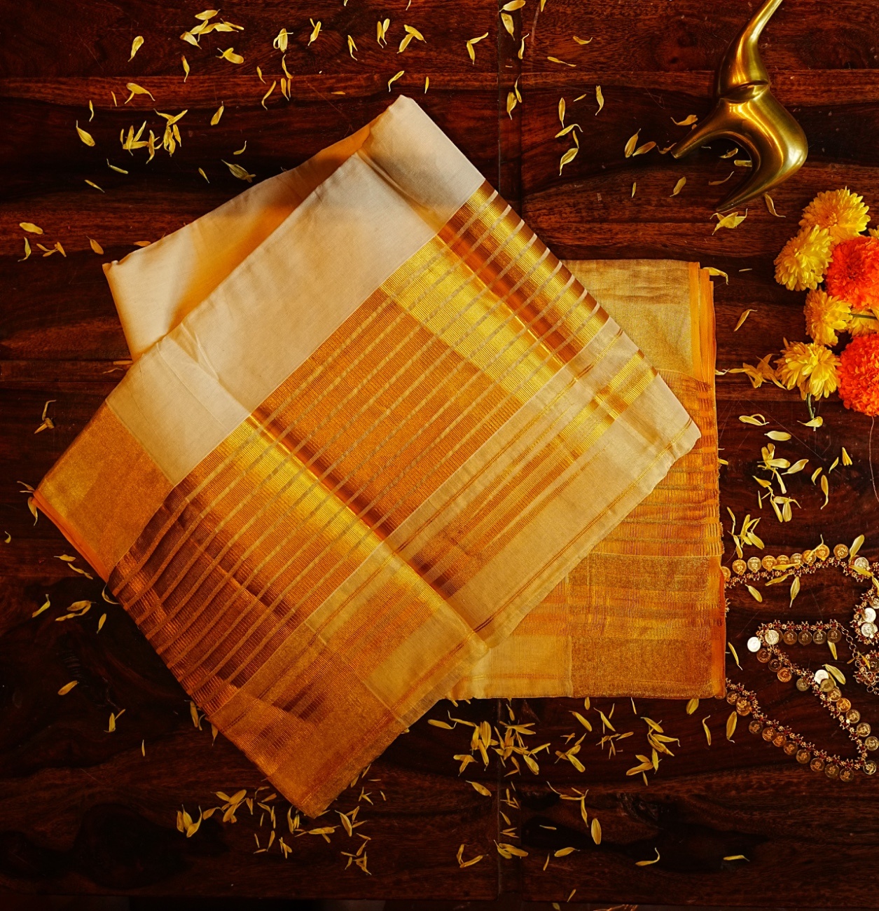 Pure Handloom Kerala Kasavu Saree with Elegant Tissue Pallu