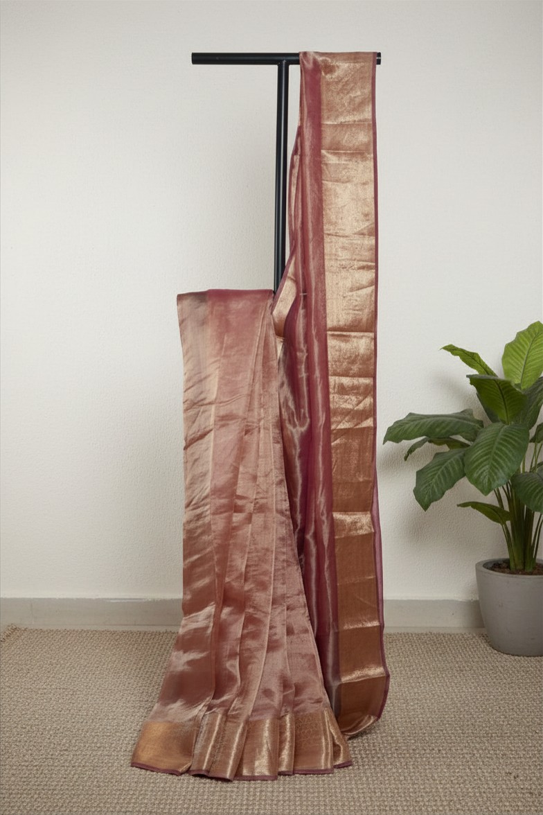 Pure Tissue Silk Saree with Rich Gold Zari Border